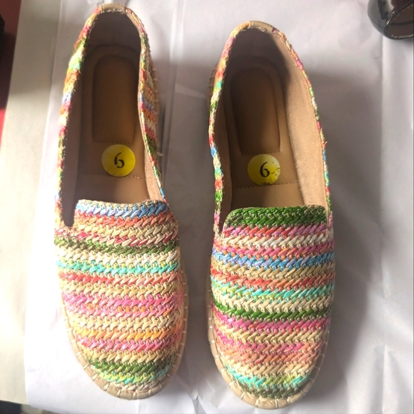 Joie CARA Shoes Colorful Striped Woven Straw Slip On Espadrille Loafers 9M - Picture 2 of 10